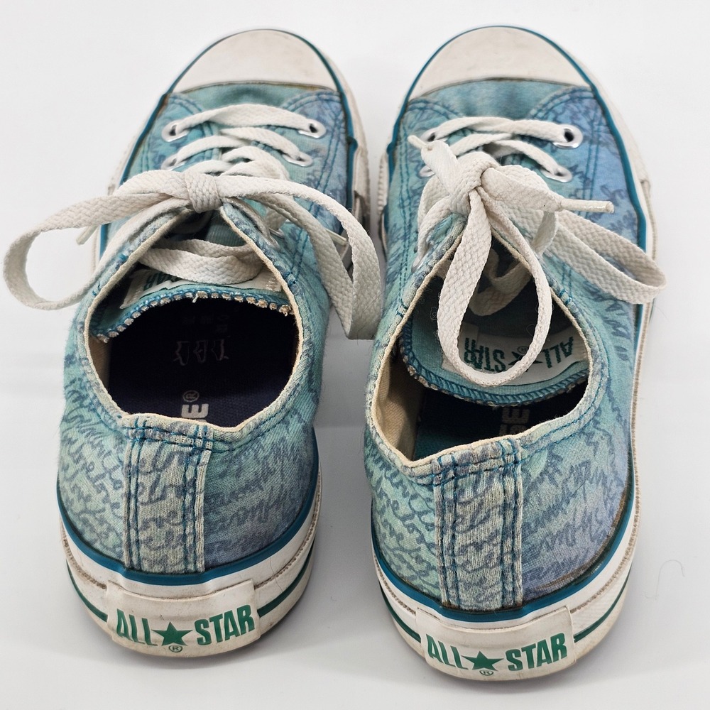Converse Chuck Taylor All Star Womens 7 Teal Blue Script Print Low Top Sneakers - Picture 3 of 14